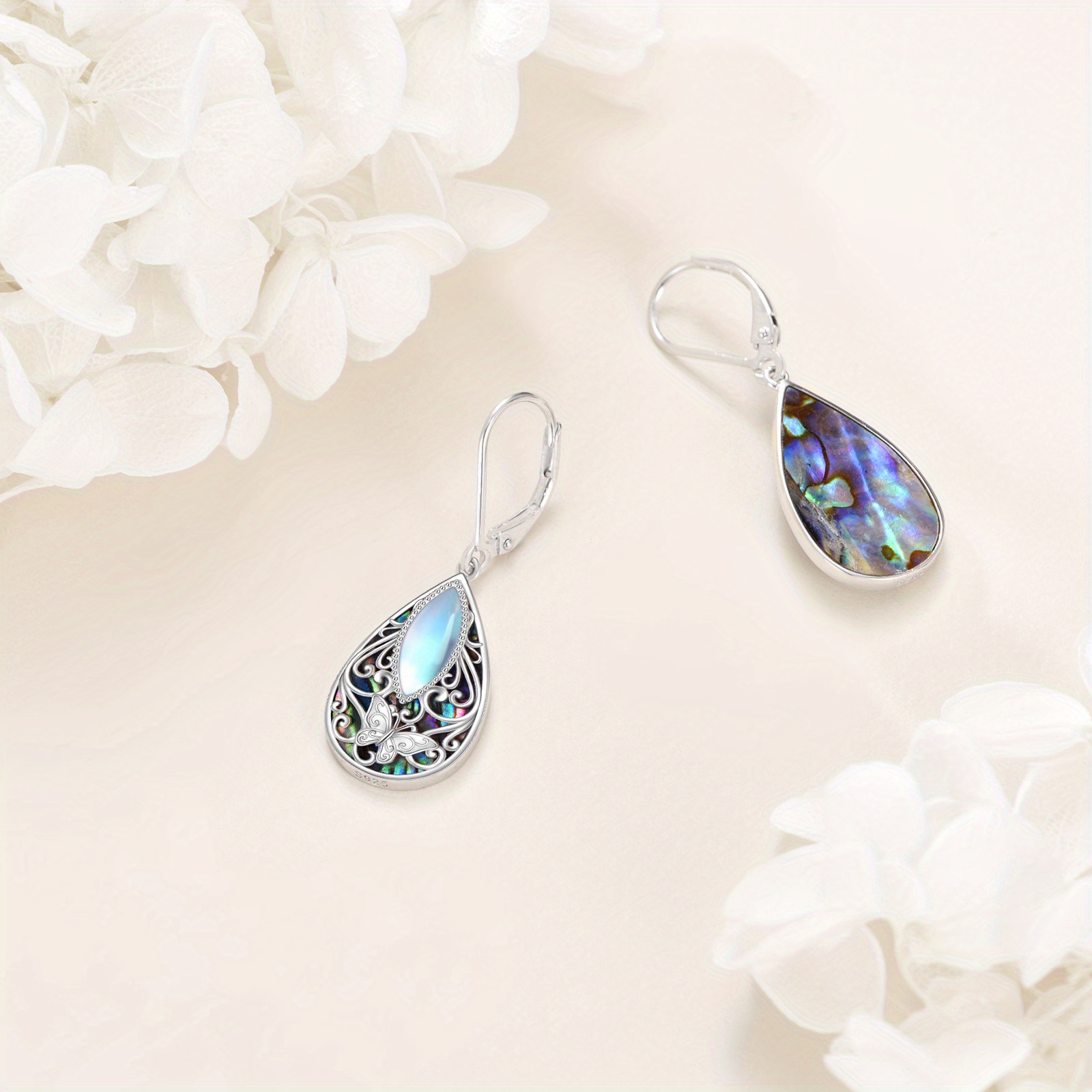 Women's Sterling Silver Butterfly Filigree Teardrop Earrings